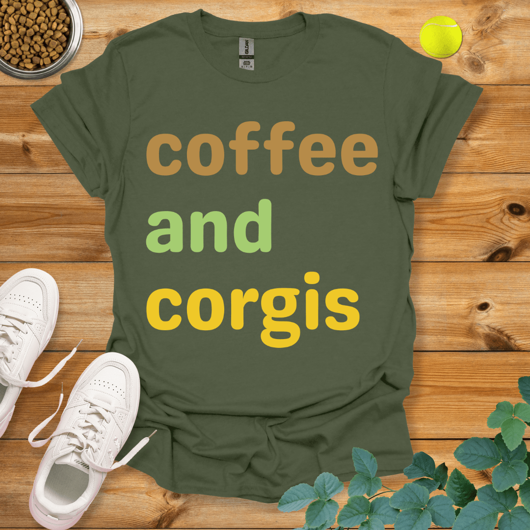 Coffee And Corgis T-Shirt Military Green / S