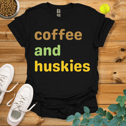 Coffee And Huskies T-Shirt Black / S