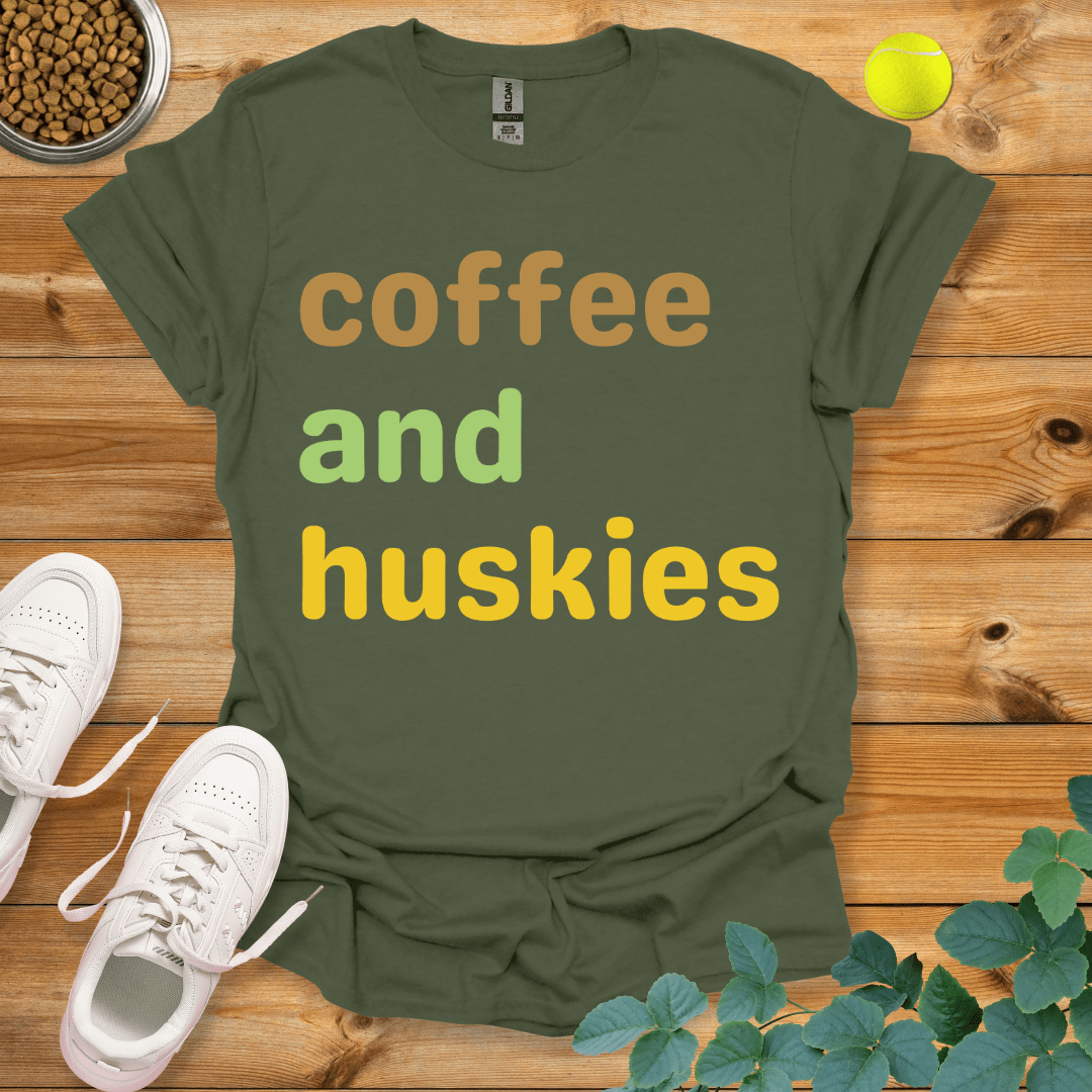 Coffee And Huskies T-Shirt Military Green / S