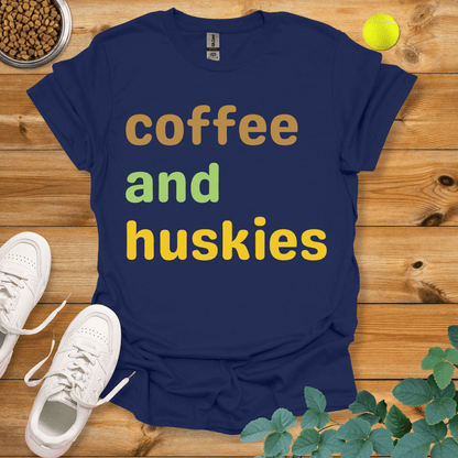 Coffee And Huskies T-Shirt Navy / S