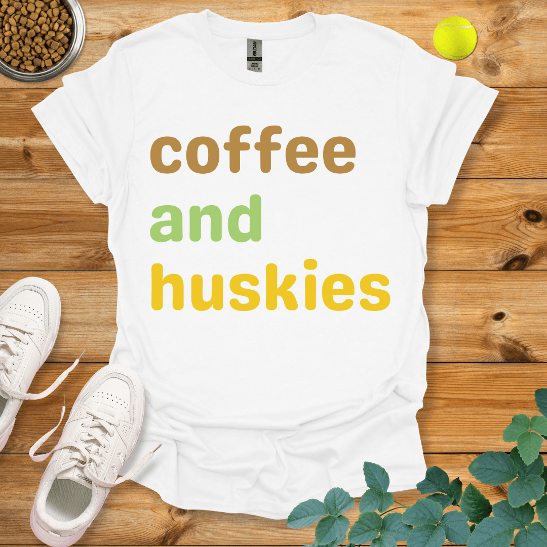 Coffee And Huskies T-Shirt White / S