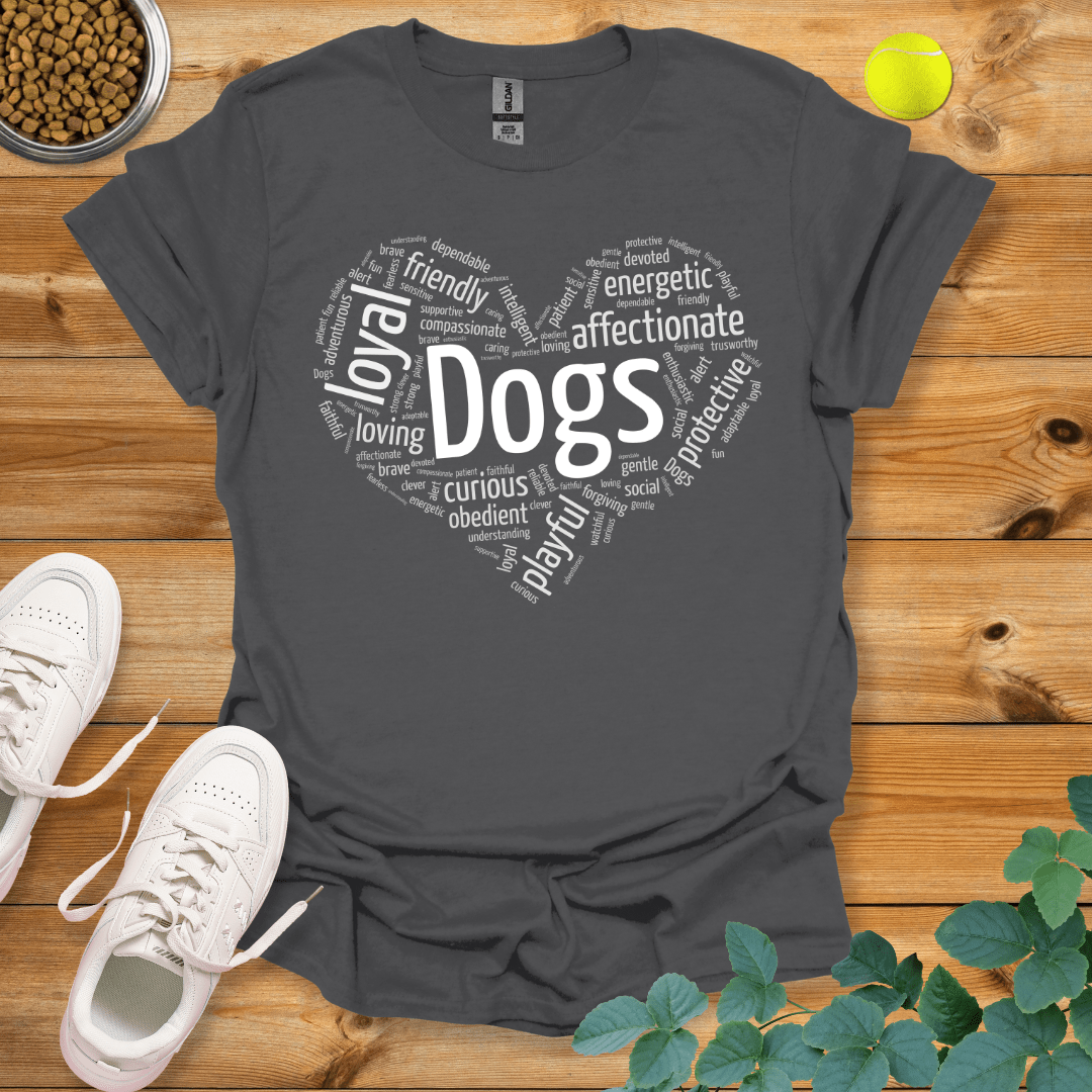 Dog Love Wordart T-Shirt Charcoal / S