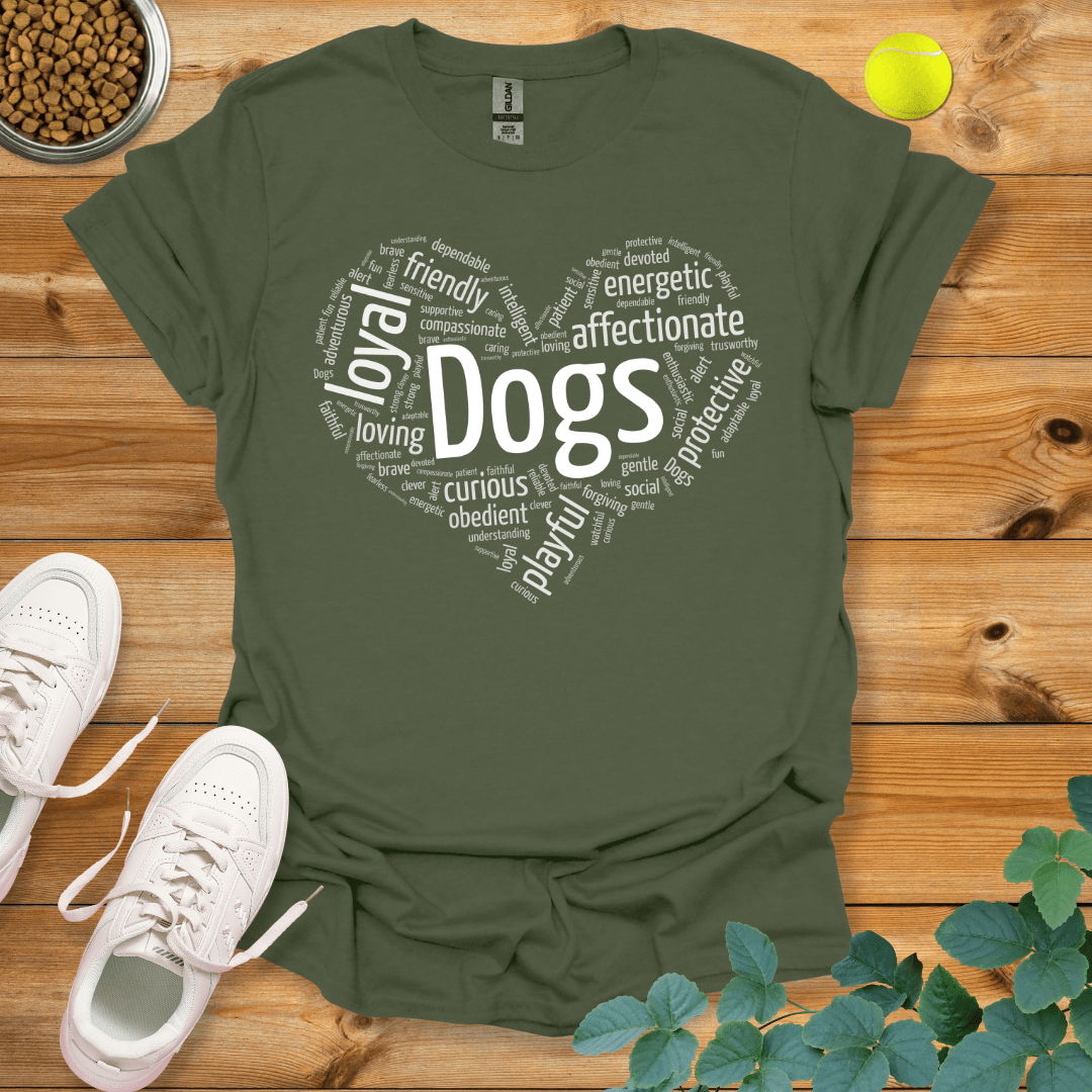 Dog Love Wordart T-Shirt Military Green / S