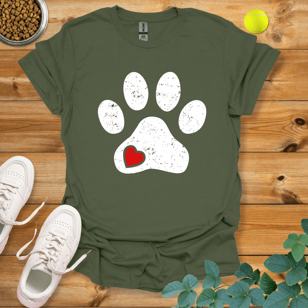 Dog Paw Love T-Shirt Military Green / S