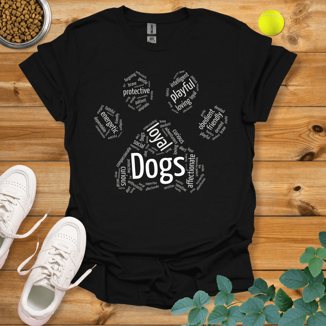 Dog Paw Wordart T-Shirt Black / S