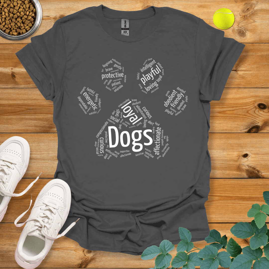 Dog Paw Wordart T-Shirt Charcoal / S