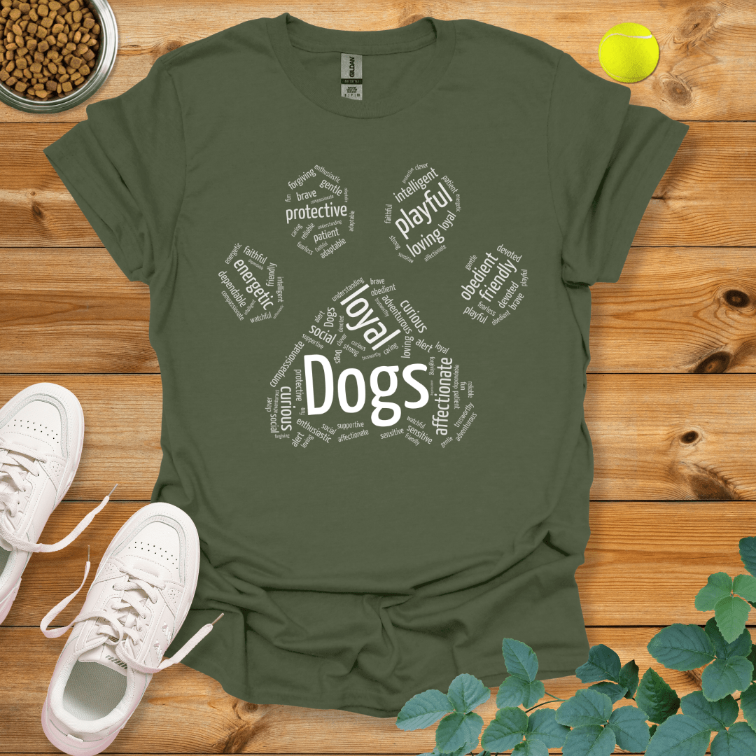 Dog Paw Wordart T-Shirt Military Green / S