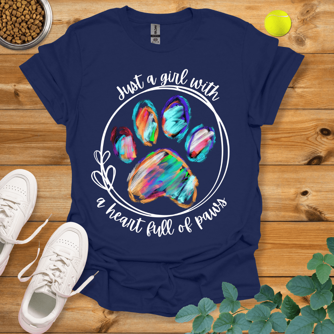 Just A Girl With A Heart Full Of Paws T-Shirt Navy / S