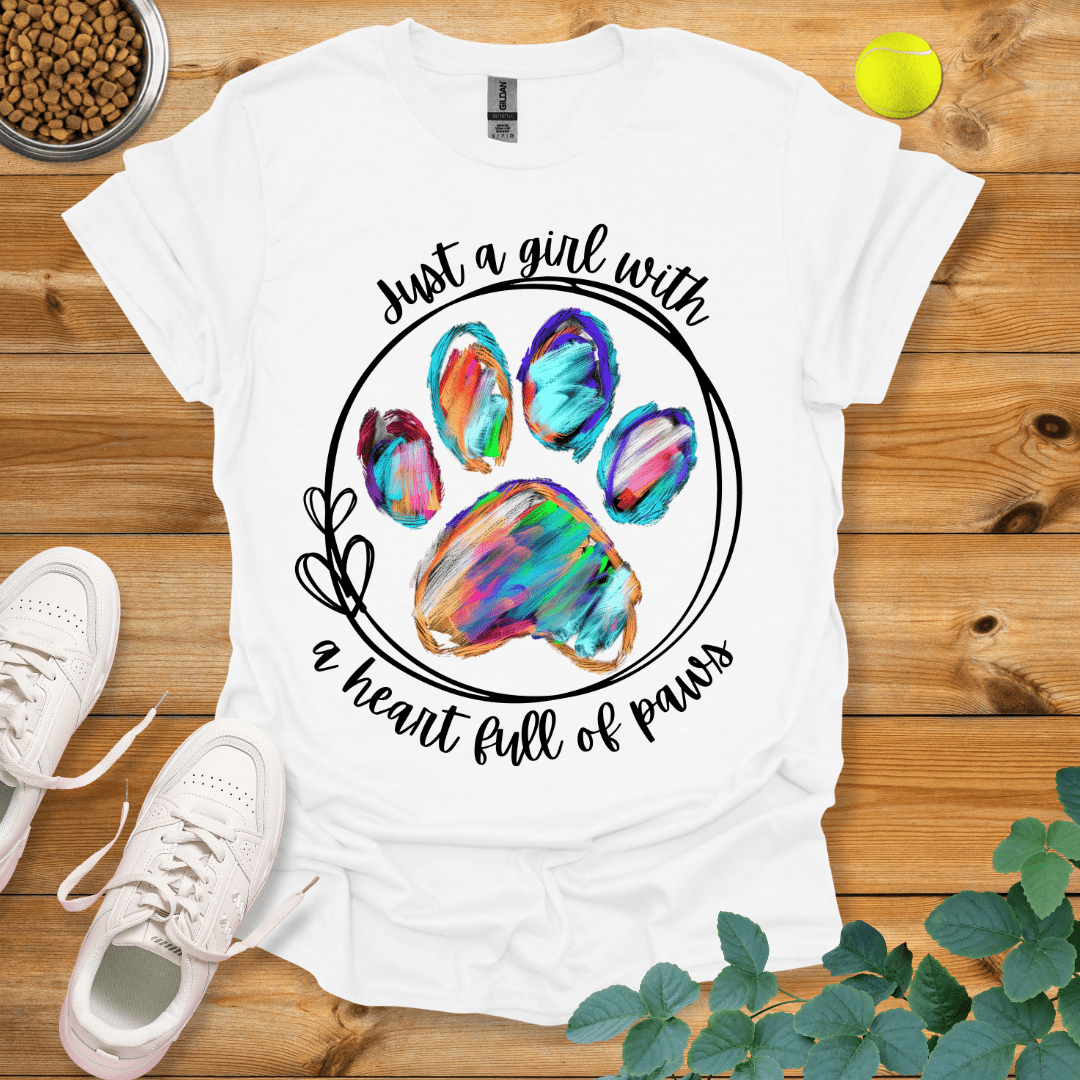 Just A Girl With A Heart Full Of Paws T-Shirt White / S