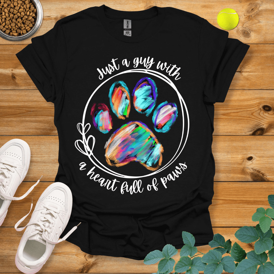 Just A Guy With A Heart Full Of Paws T-Shirt Black / S