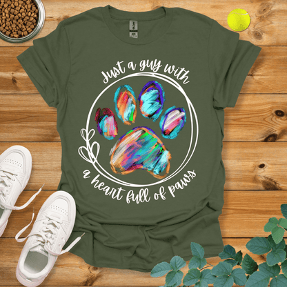 Just A Guy With A Heart Full Of Paws T-Shirt Military Green / S