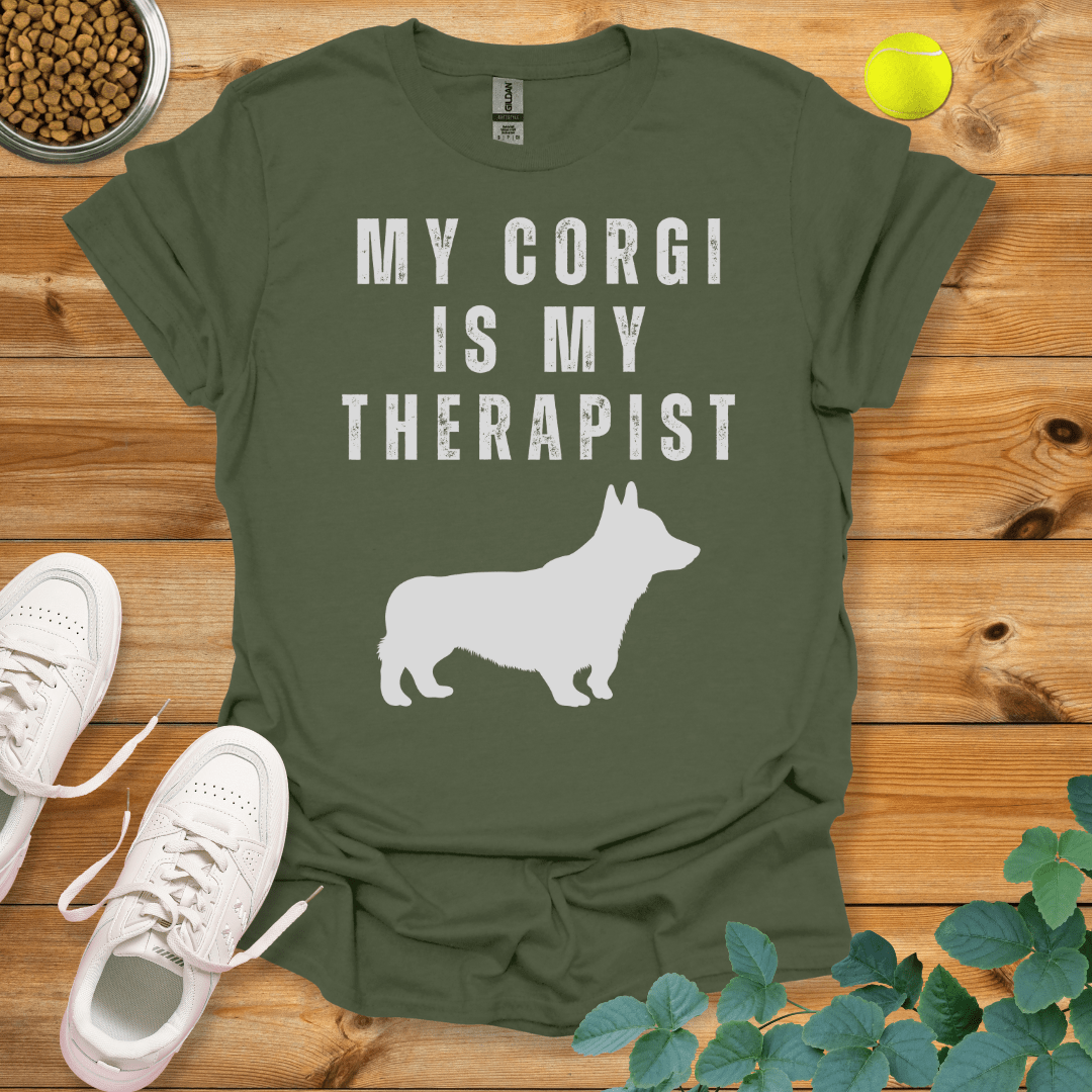 My Corgi Is My Therapist T-Shirt Military Green / S