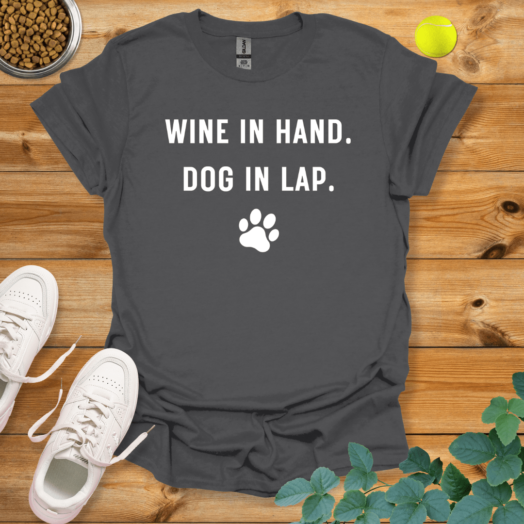 Wine In Hand Dog In Lap T-Shirt Charcoal / S