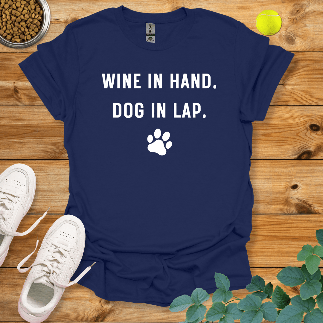 Wine In Hand Dog In Lap T-Shirt Navy / S