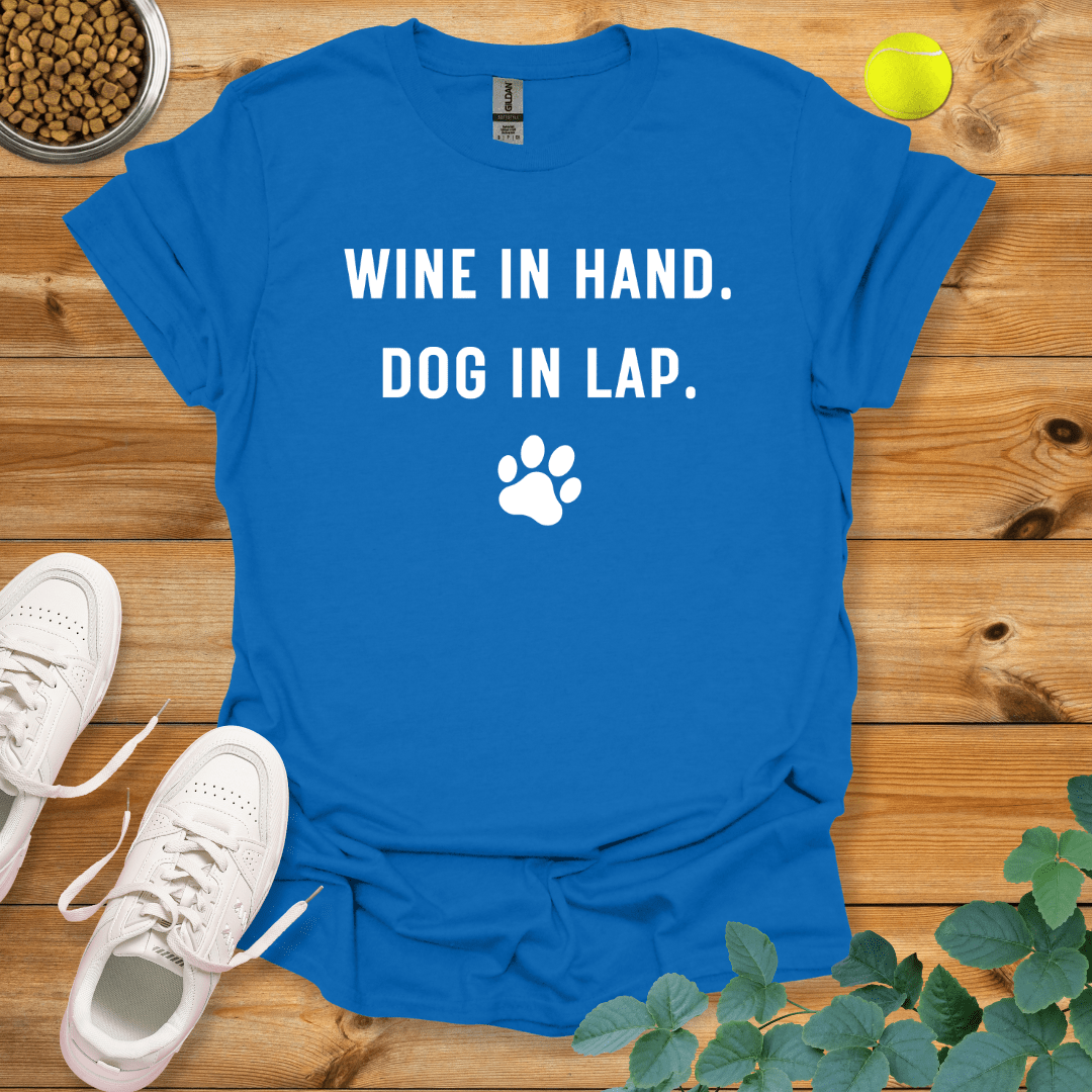 Wine In Hand Dog In Lap T-Shirt Royal / S