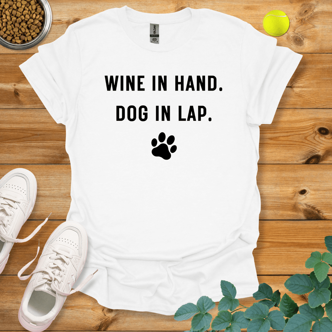 Wine In Hand Dog In Lap T-Shirt White / S